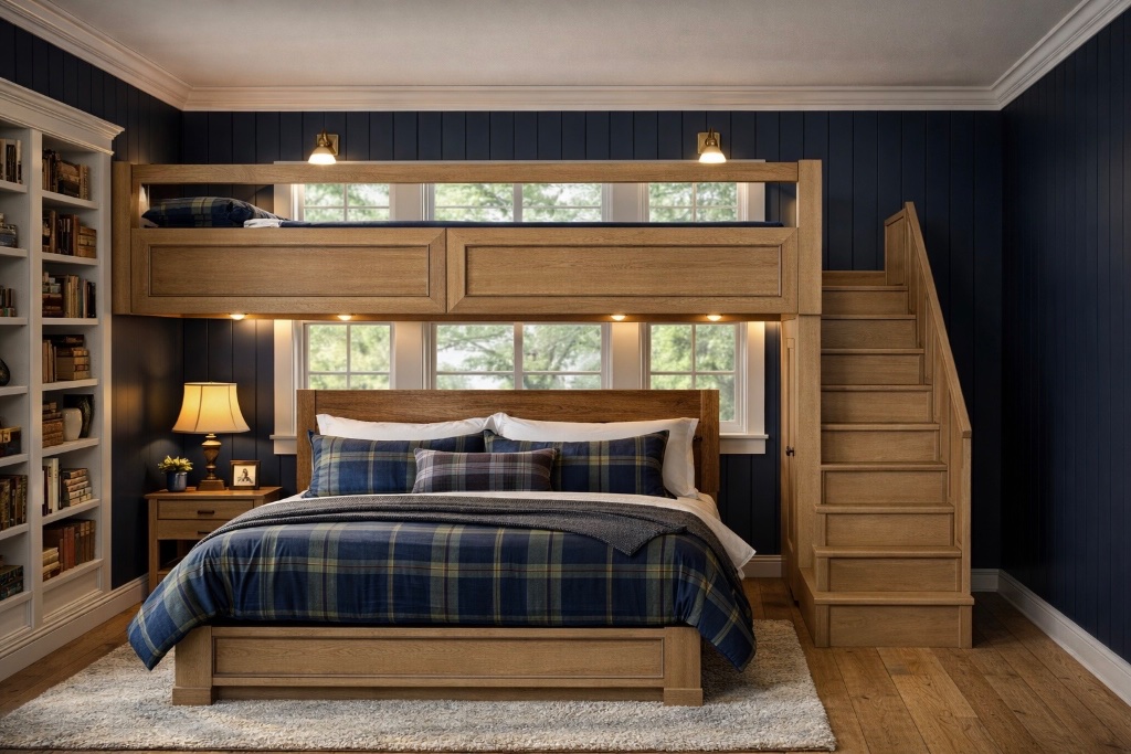 Ferguson Residence — Ralph Lauren–inspired white oak bunk room, Fayette County, Texas